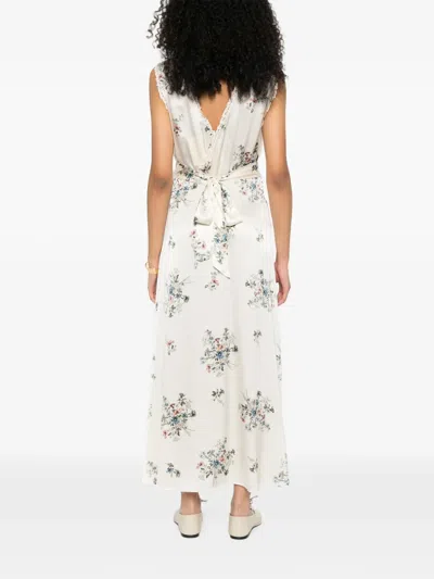 Doen V-neck Floral Print Midi Dress In Neutral