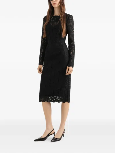 Dolce & Gabbana Long-sleeve Lace Midi Dress In Black