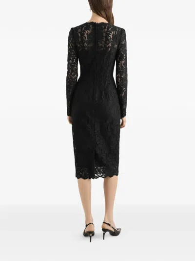 Dolce & Gabbana Long-sleeve Lace Midi Dress In Black