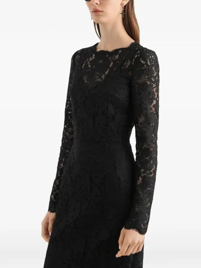 Dolce & Gabbana Long-sleeve Lace Midi Dress In Black