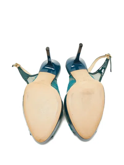 Pre-owned Jimmy Choo Lace Peep-toe Sandals In Green