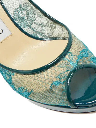 Pre-owned Jimmy Choo Lace Peep-toe Sandals In Green