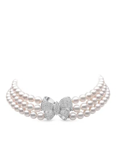 Yoko London Contessa Diamond And Pearl Choker In Metallic