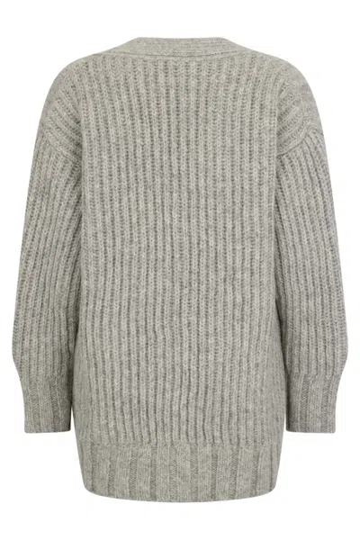 Malo Oversized Gray Cardigan With Button Closure And Melange Pattern. In Multi