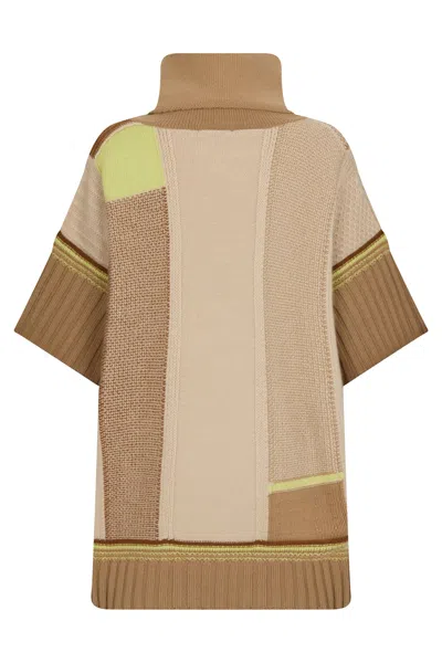 Malo Oversized Sweater With Short Sleeves In Shades Of Beige And Brown. Comfortable And Sophisticated Des In Multi