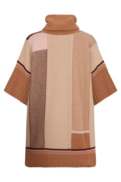 Malo Oversized Sweater With Short Sleeves In Shades Of Beige And Brown. Comfortable And Sophisticated Des In Neutral