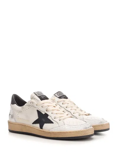 Golden Goose Ballstar Black And White Low Top Sneakers With Star Patch On The Side And Contrasting Heel With Writ In Multi