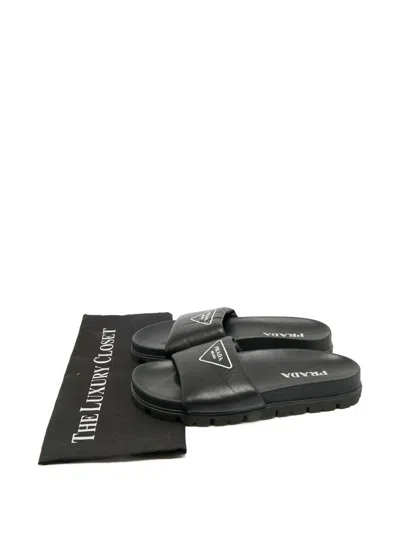 Pre-owned Prada Padded Leather Slides In Black