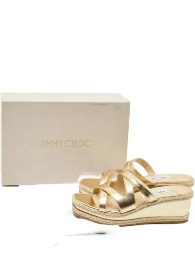 Pre-owned Jimmy Choo Leather Wedged Sandals In Gold