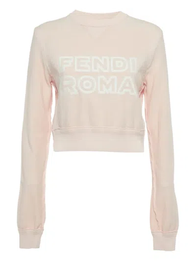 Pre-owned Fendi Cropped Logo Embroidery Sweater In Pink