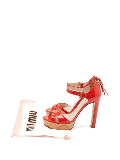 Pre-owned Miu Miu Platform Cross-strap Heeled Sandals In Red