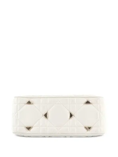 Pre-owned Dior Lady 95.22 Bag Cannage Embossed Leather Medium Tote Bag In White