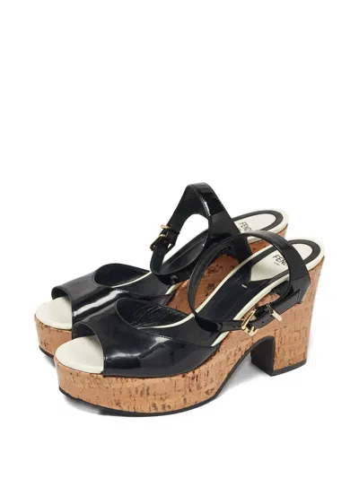 Pre-owned Fendi Leather Platform Sandals In Black