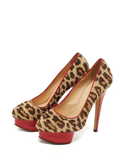 Pre-owned Charlotte Olympia Polly Leopard-print Heeled Pumps In Brown