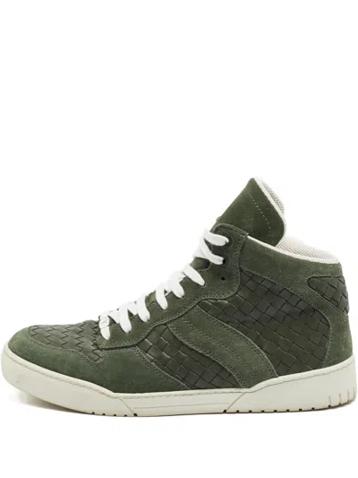 Pre-owned Bottega Veneta Intrecciato High-top Sneakers In Green