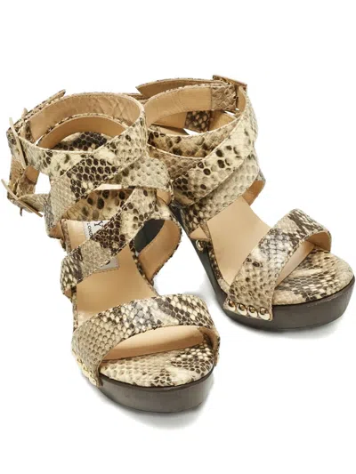 Pre-owned Jimmy Choo Python-embossed Leather Sandals In Neutral