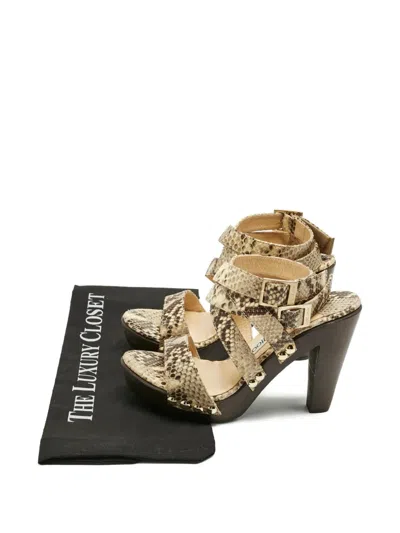 Pre-owned Jimmy Choo Python-embossed Leather Sandals In Neutral