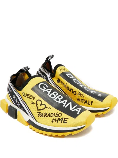 Pre-owned Dolce & Gabbana Sorrento Knit Slip-on Sneakers In Yellow