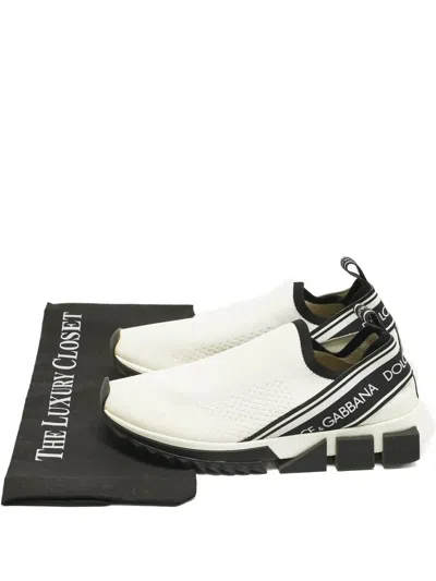 Pre-owned Dolce & Gabbana Sorrento Knit Logo Sneakers In White