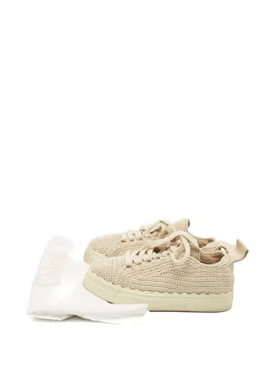 Pre-owned Chloé Lauren Knit Scalloped Sneakers In Neutral