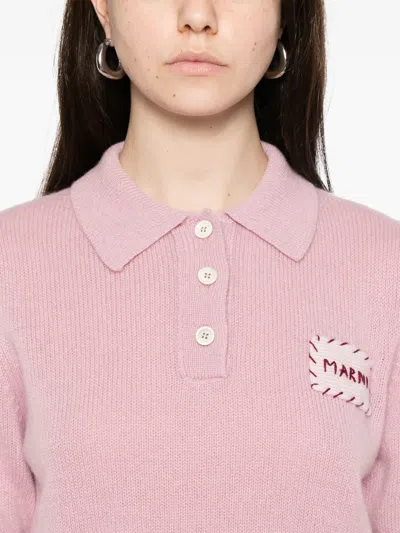 Marni Logo-patch Polo Top In Multi