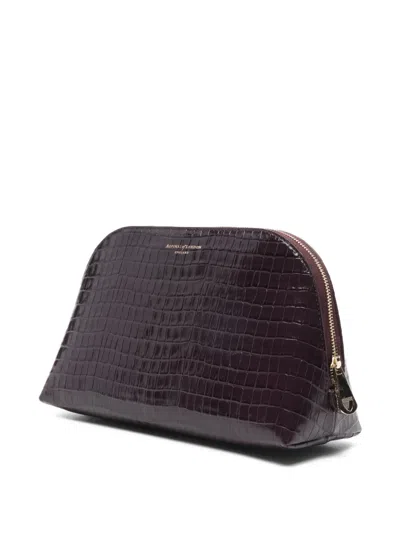 Aspinal Of London Crocodile-effect Make Up Bag In Purple