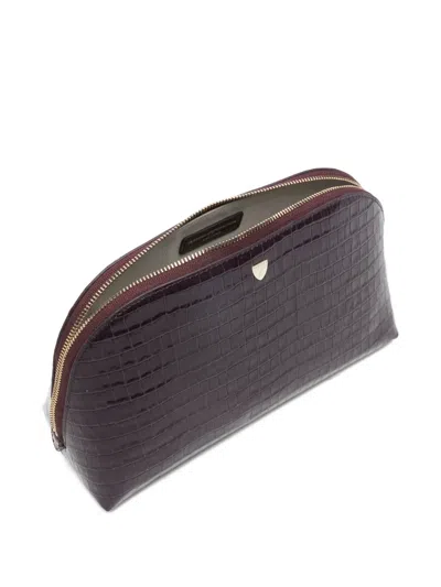 Aspinal Of London Crocodile-effect Make Up Bag In Purple