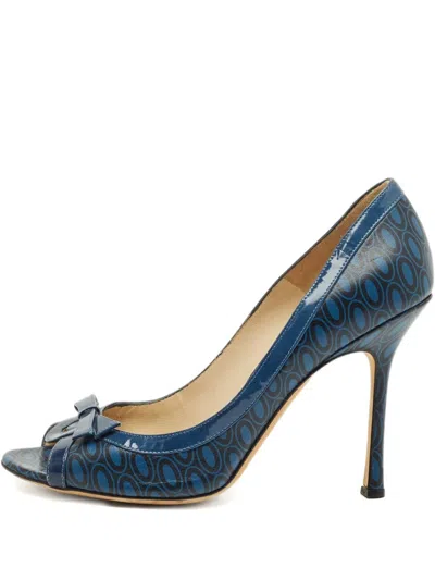 Pre-owned Jimmy Choo Peep-toe Bow Pumps In Blue
