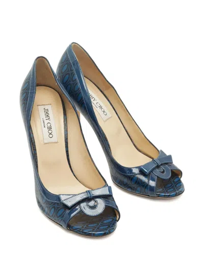 Pre-owned Jimmy Choo Peep-toe Bow Pumps In Blue