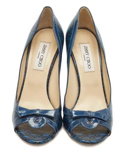 Pre-owned Jimmy Choo Peep-toe Bow Pumps In Blue