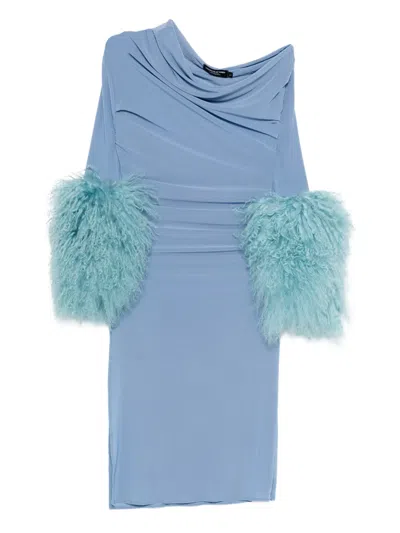 Cowboys Of Habit Fur-detail Draped Dress In Blue