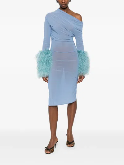 Cowboys Of Habit Fur-detail Draped Dress In Blue