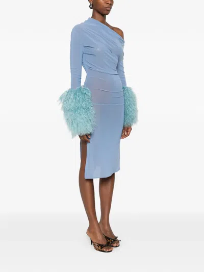 Cowboys Of Habit Fur-detail Draped Dress In Blue