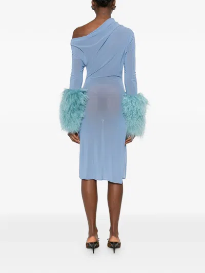 Cowboys Of Habit Fur-detail Draped Dress In Blue