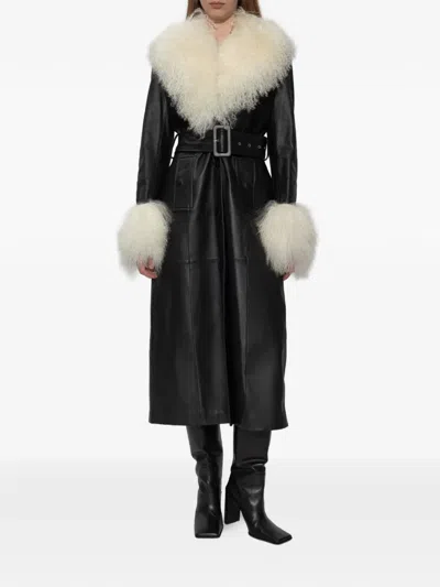 Stand Studio Monica Fur-trim Belted Coat In Multi