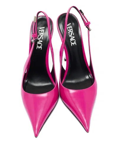 Pre-owned Versace Leather Point-toe Pumps In Pink