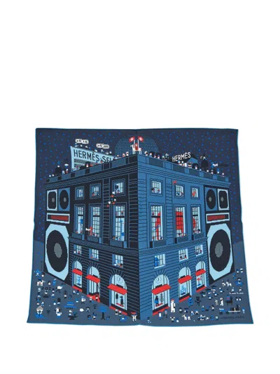 Pre-owned Hermes Patterned Pocket Square In Blue