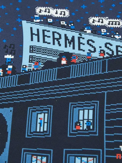 Pre-owned Hermes Patterned Pocket Square In Blue