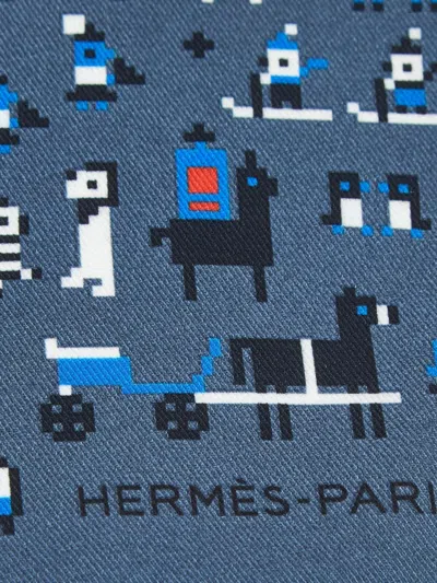 Pre-owned Hermes Patterned Pocket Square In Blue