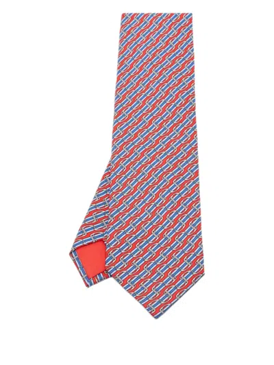 Pre-owned Hermes Stripe Tie In Red