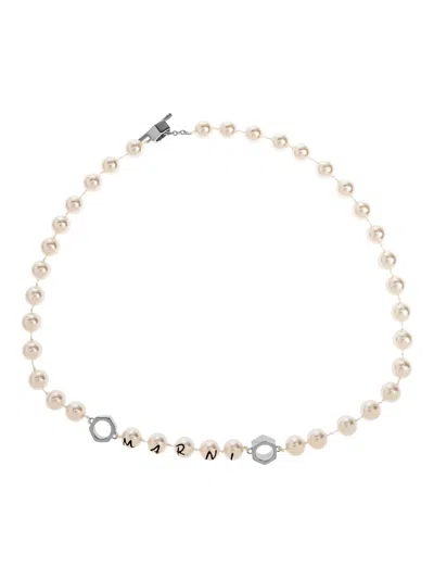 Marni Knitted Detail Necklace In White