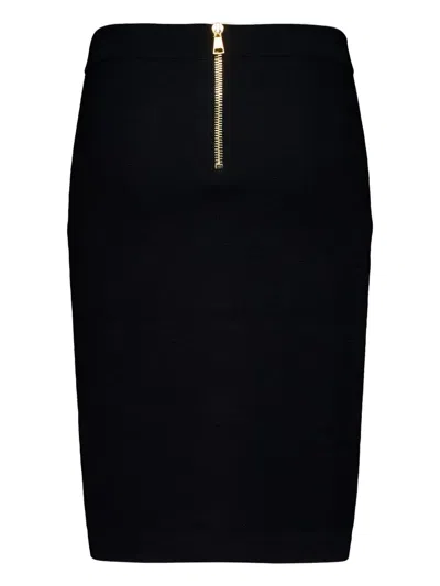 Balmain Button Zip Midi Skirt In Black