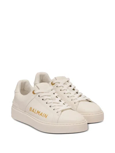 Balmain B-court Lace-up Sneakers In White