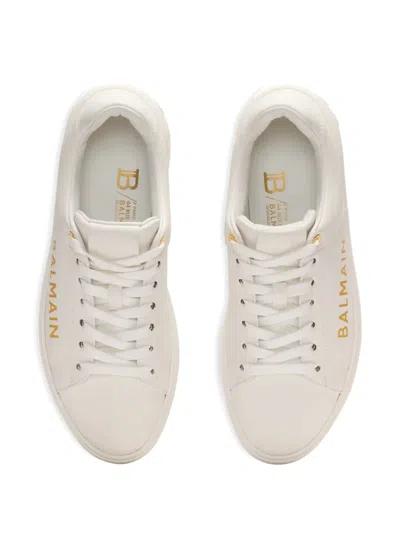 Balmain B-court Lace-up Sneakers In White
