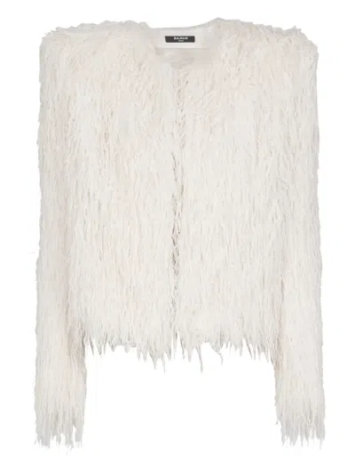 Balmain Fringed Jacket In White
