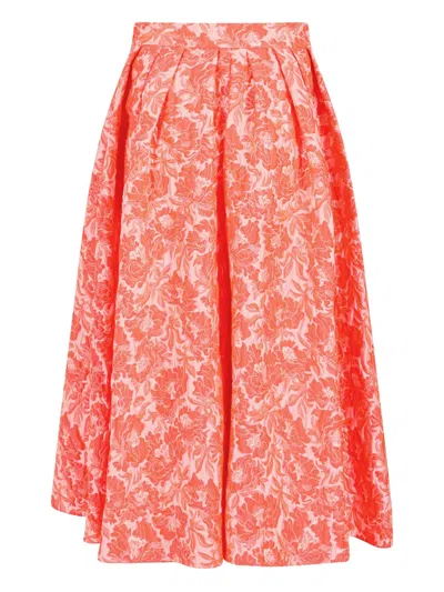Rosie Assoulin Full Pleated Midi Skirt In Orange