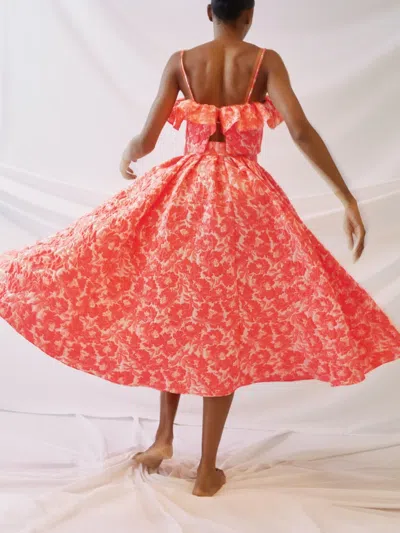 Rosie Assoulin Full Pleated Midi Skirt In Orange