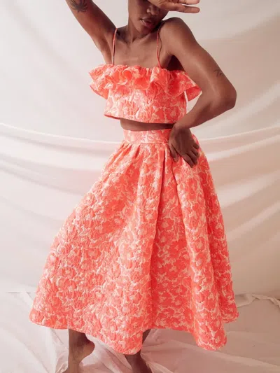 Rosie Assoulin Full Pleated Midi Skirt In Orange