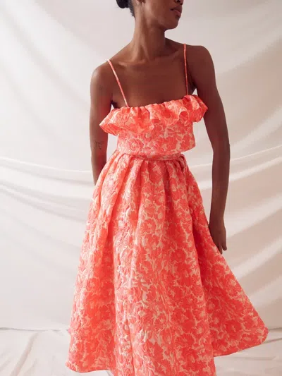 Rosie Assoulin Full Pleated Midi Skirt In Orange