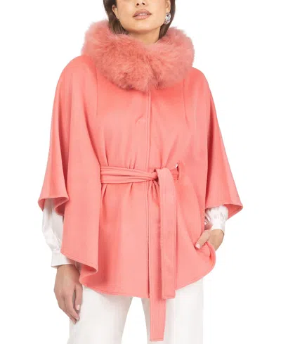 Gorski Select Wool Belted Cape With Select Lamb Collar In Pink